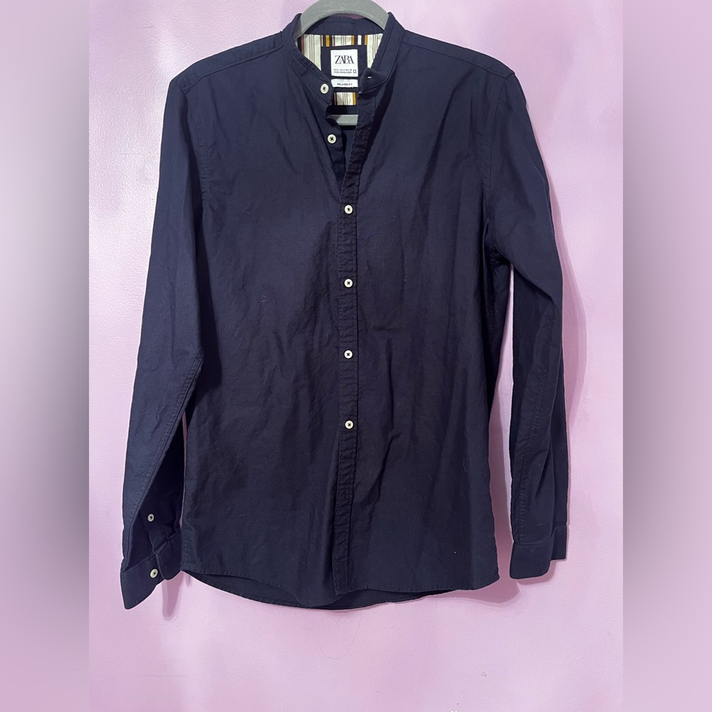 Zara Dark Blue Casual Button Down Shirt